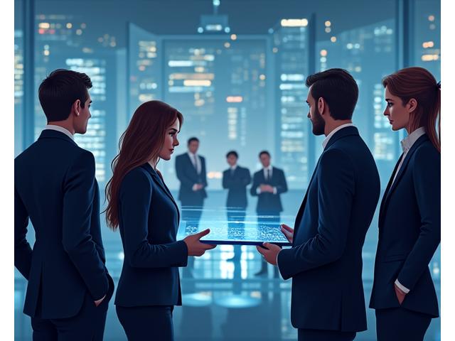 Illustration of a group of business leaders collaborating and strategizing