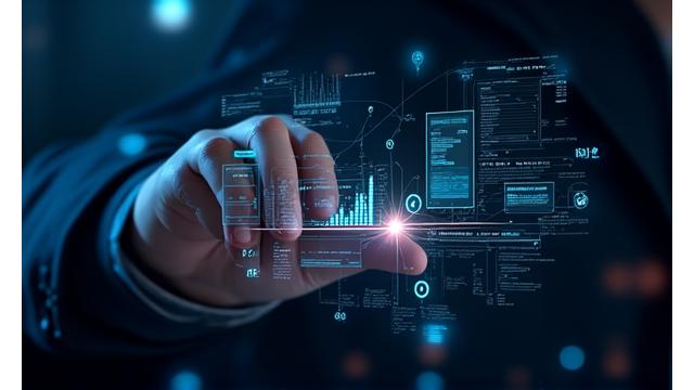 Digital interface showing technology integration and data flow