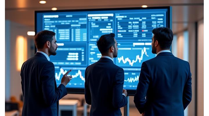 Financial advisors discussing market data