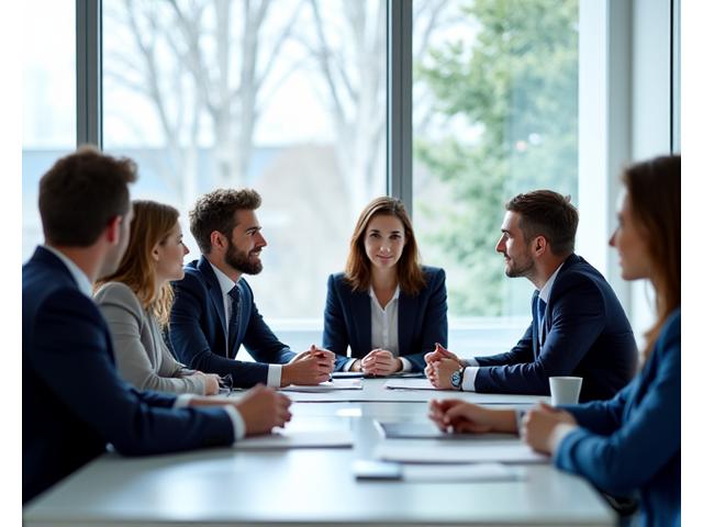 Group of diverse business leaders engaged in an interactive training session, demonstrating active listening and strategic thinking.