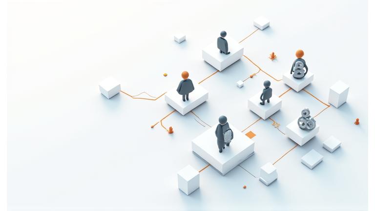 Grid of icons and flowcharts representing various organizational development services like culture assessment, leadership coaching, and change management.