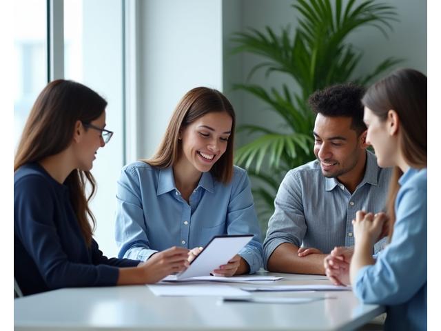 Consultants collaborating at a modern office desk, symbolizing an initial consultation.