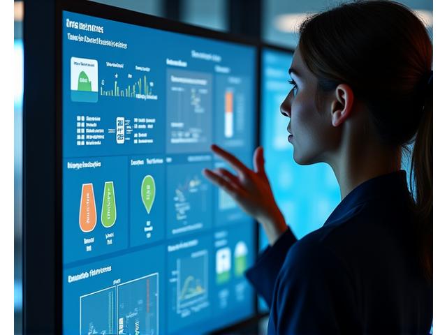 Professional analyzing data on a dashboard, representing talent strategy assessment and insights.