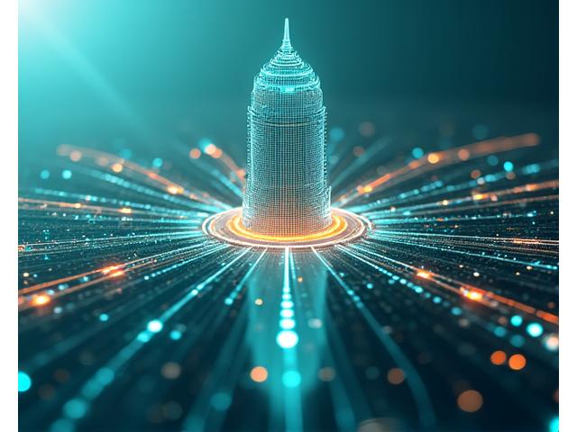 Abstract representation of digital transformation with interconnected networks and data points, symbolizing growth and efficiency.